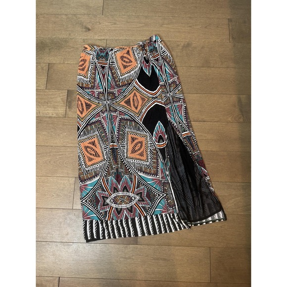 Maeve Skirt Womens Large Petite Multicolor Geometric Midi Side Slit Made USA - Picture 2 of 7